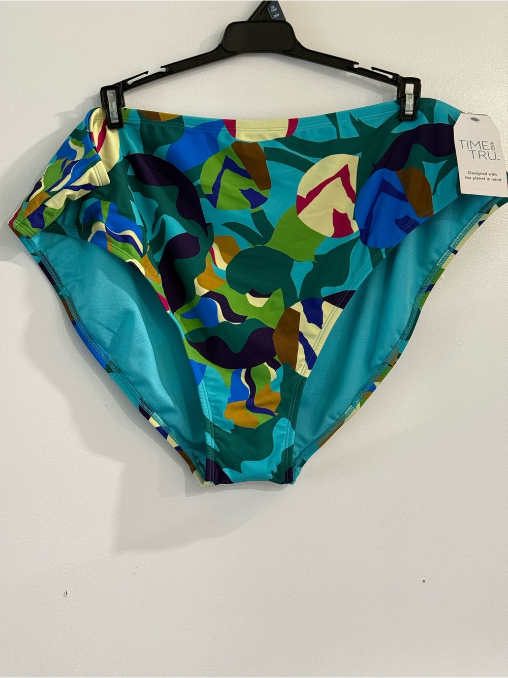 Time and Tru Turquoise Multicolor High-Waist Bikini Bottoms